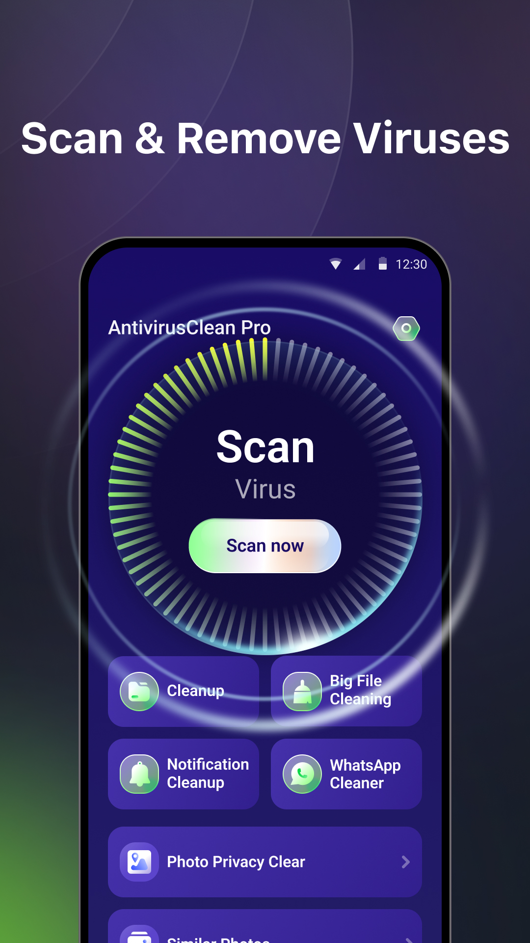AntivirusClean Pro app main screen